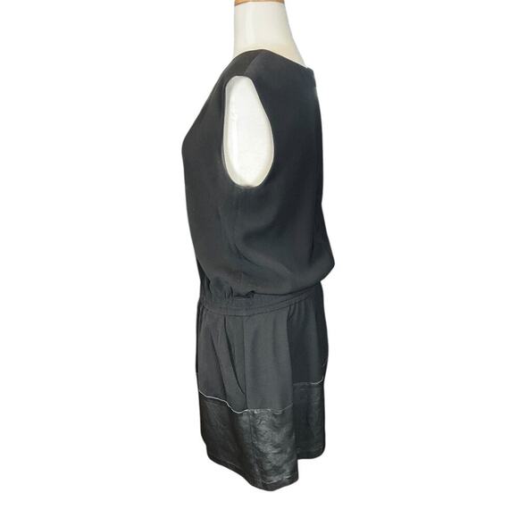 VINCE Lamb Leather Contrast Drawstring Waist Black Dress Size Small Preppy - Picture 3 of 11